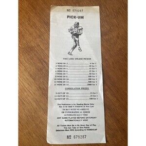 1972 College Pro Football Betting Ticket Gridiron Unused Vintage Original